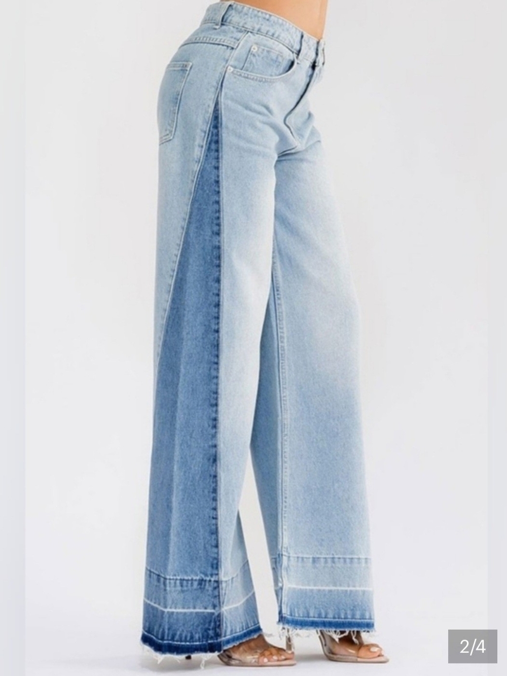 Zara Two-Tone White & Cream Wide-Leg Jeans Soft Denim Colorblock Coastal Vives
